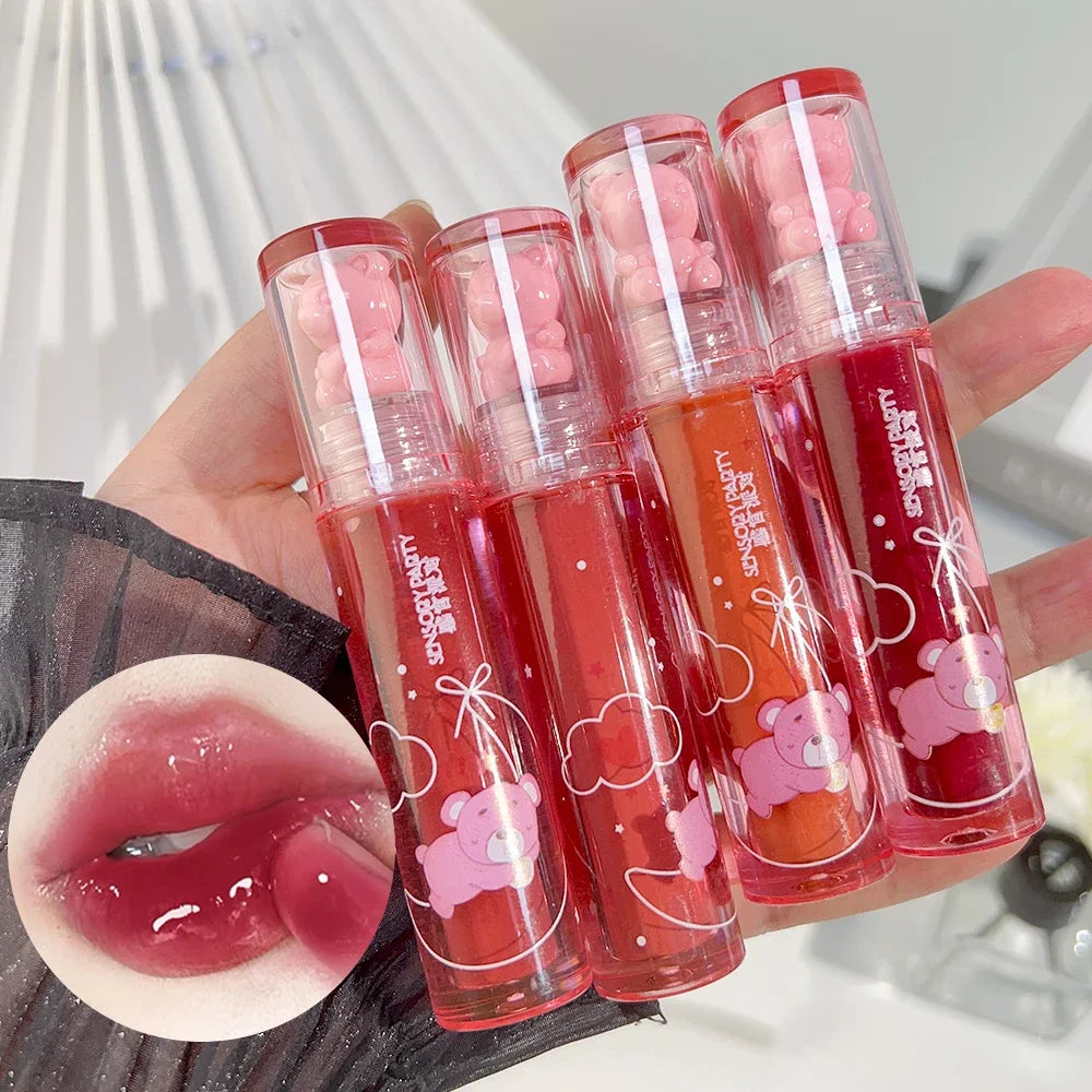 Cute Pink Bear Water Light Lip Gloss