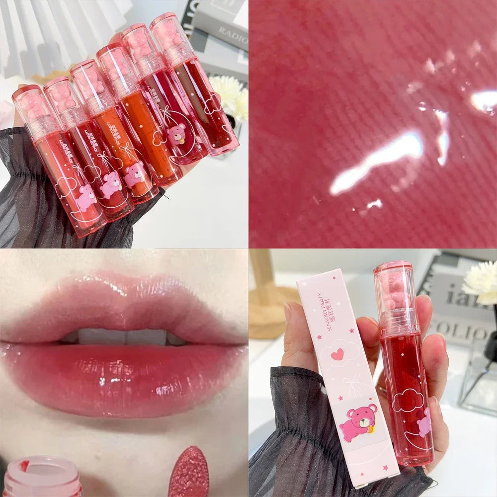 Cute Pink Bear Water Light Lip Gloss