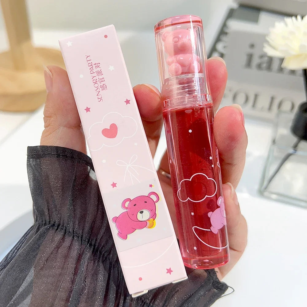 Cute Pink Bear Water Light Lip Gloss