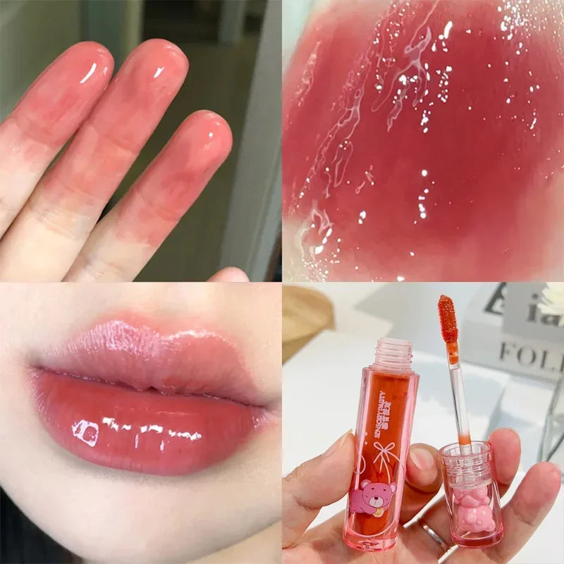 Cute Pink Bear Water Light Lip Gloss