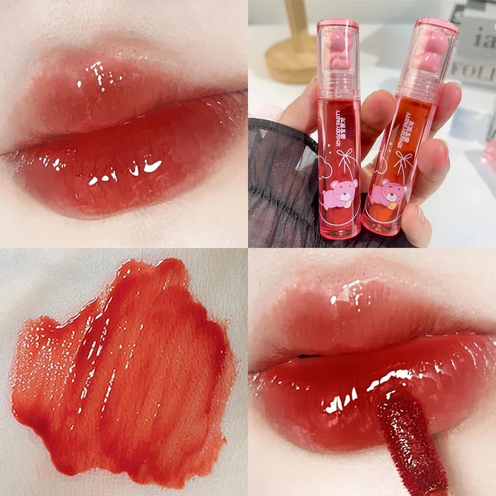 Cute Pink Bear Water Light Lip Gloss