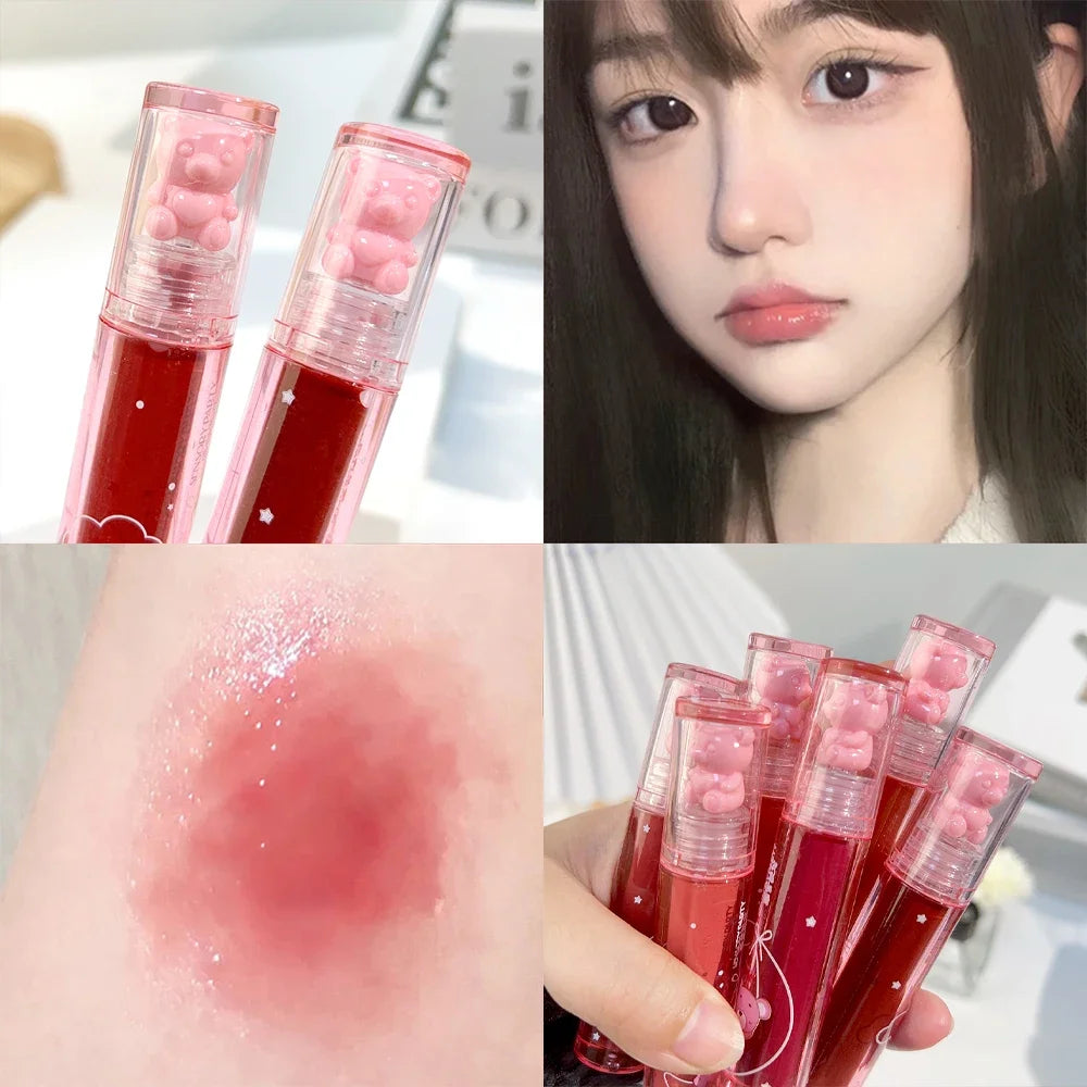 Cute Pink Bear Water Light Lip Gloss