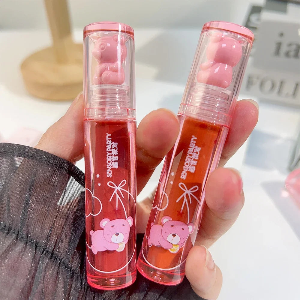 Cute Pink Bear Water Light Lip Gloss
