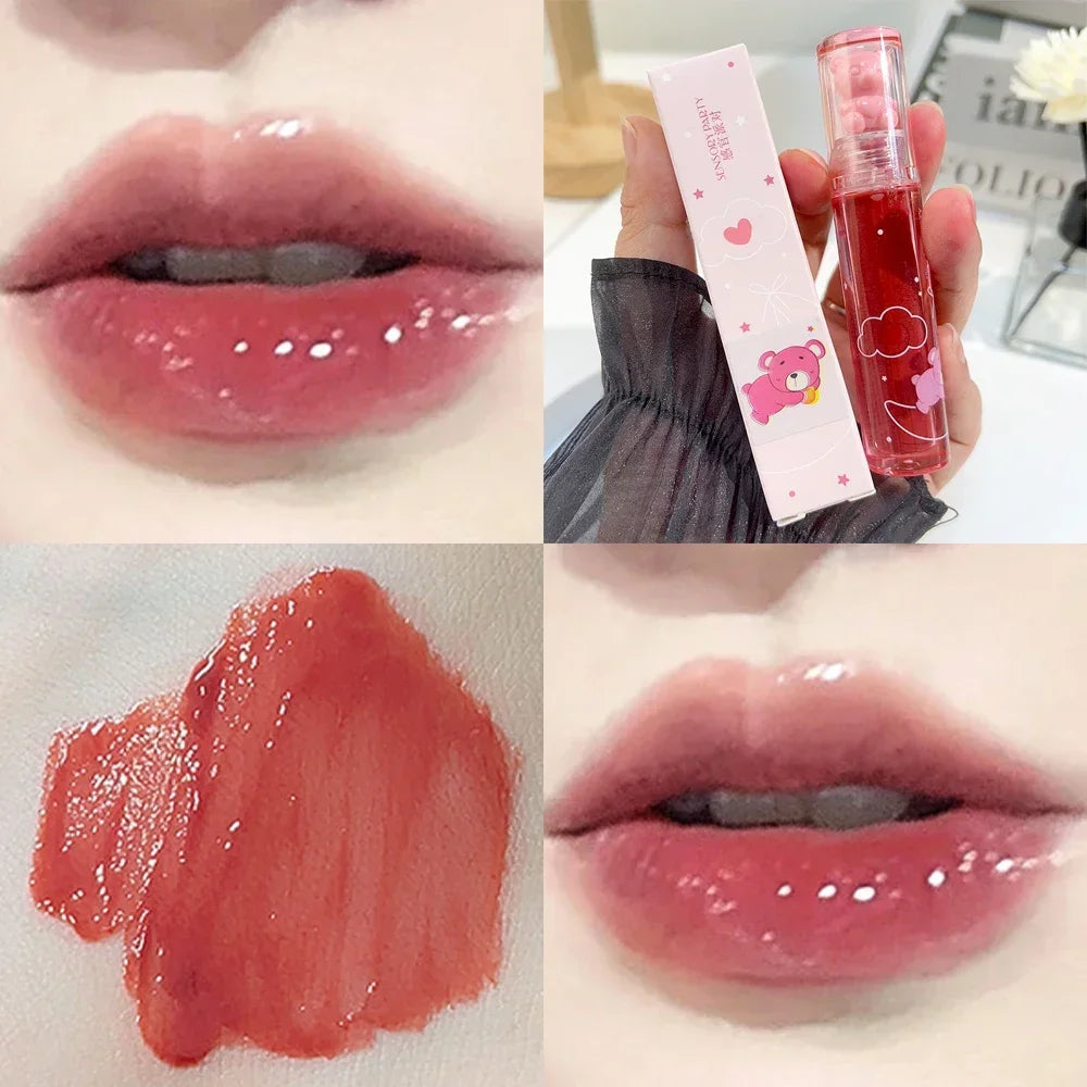 Cute Pink Bear Water Light Lip Gloss